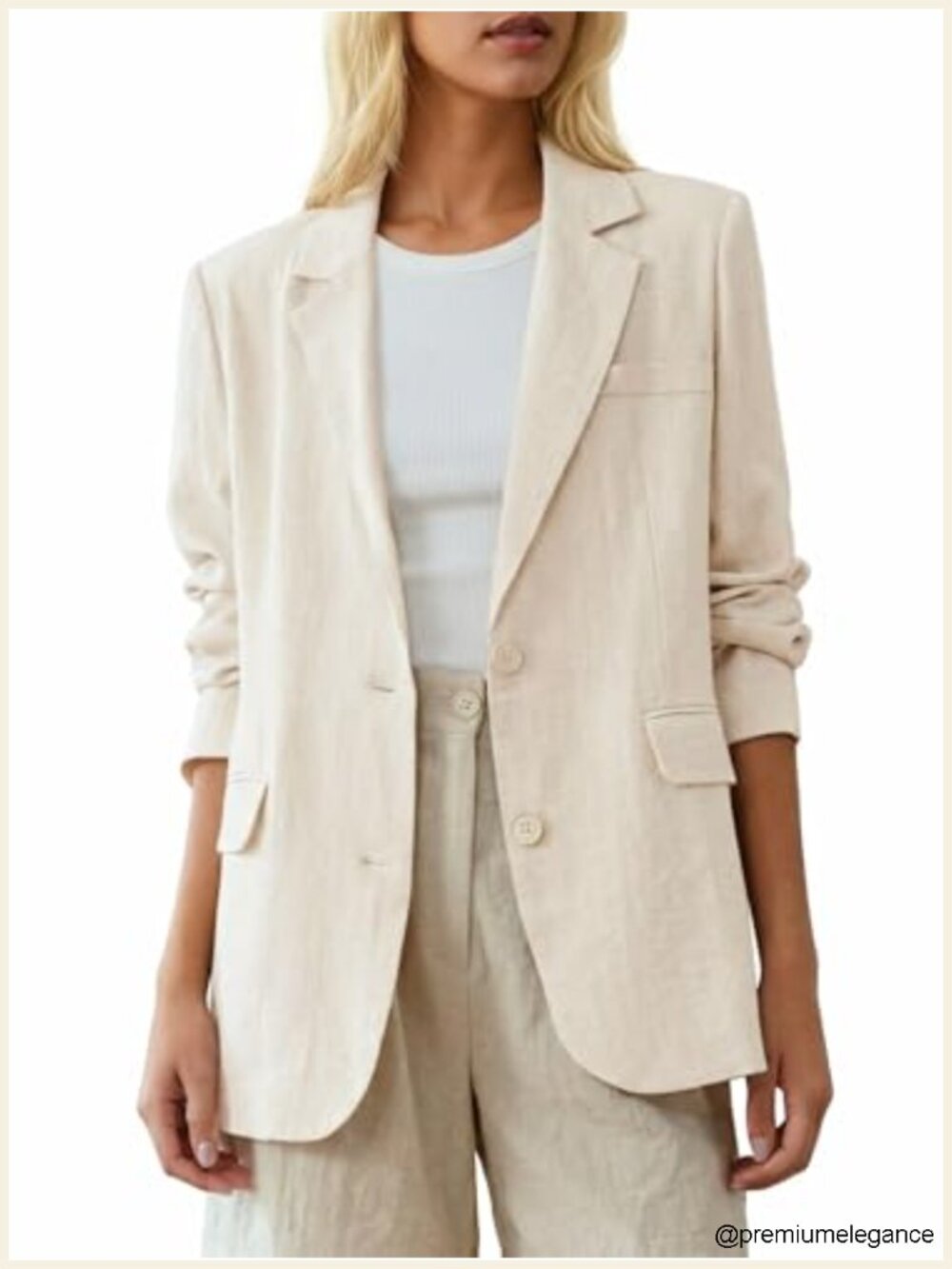 Linen-Blend Open-Front Blazer Long Sleeve Notch Collar Lightweight Full-Lined